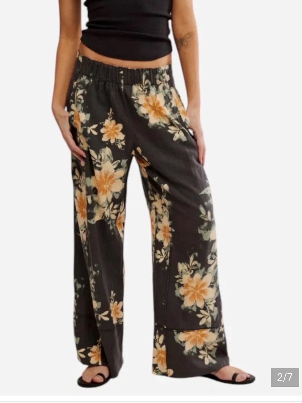 Free People Days End Floral Wide-Leg Linen blend Pants